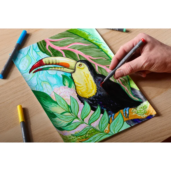 Pigment calligraphy 375 - Etui carton 12 feutres pointe calligraphie 2 mm couleurs assorties - Encre Multi Ink intense