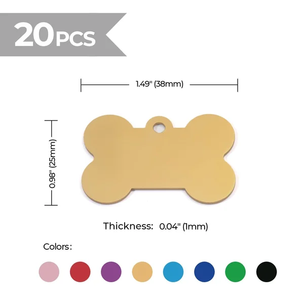 Plaques d'identité pour chien forme os alu anodisé (20Pcs)