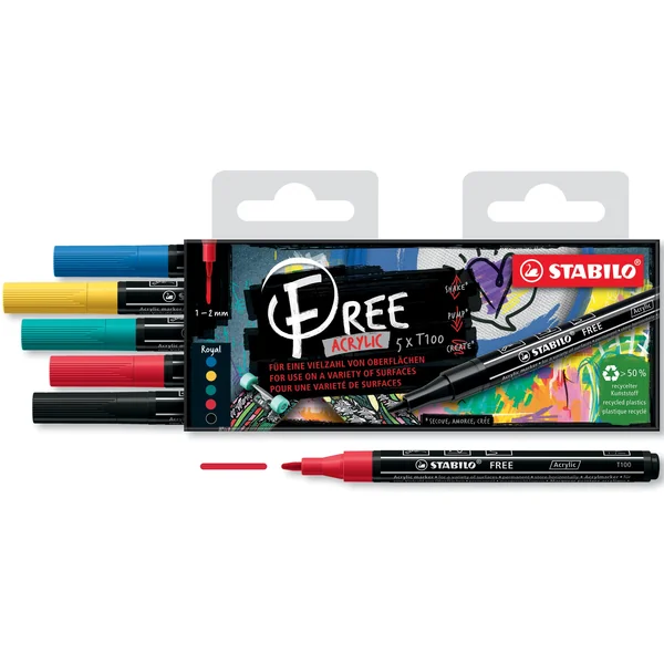 Pochette de 5 marqueurs acrylique FREE T100- ROYAL