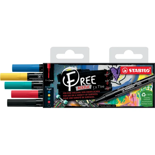 Pochette de 5 marqueurs acrylique FREE T100- ROYAL