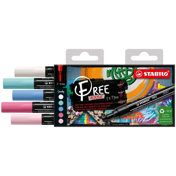 Pochette de 5 marqueurs acrylique FREE T300- CANDY