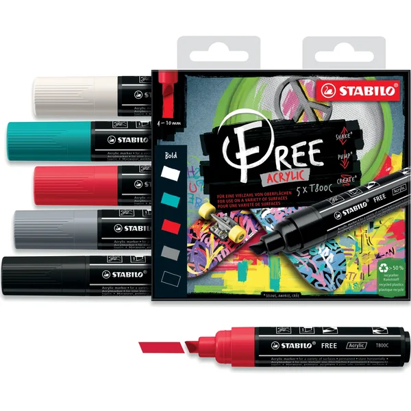 Pochette de 5 marqueurs acrylique FREE T800C- BOLD