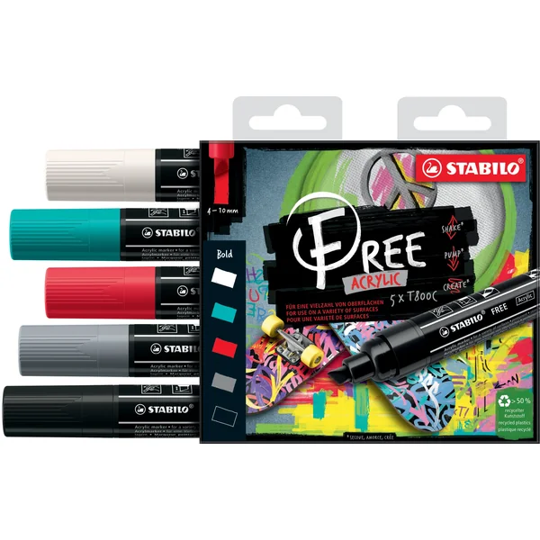 Pochette de 5 marqueurs acrylique FREE T800C- BOLD