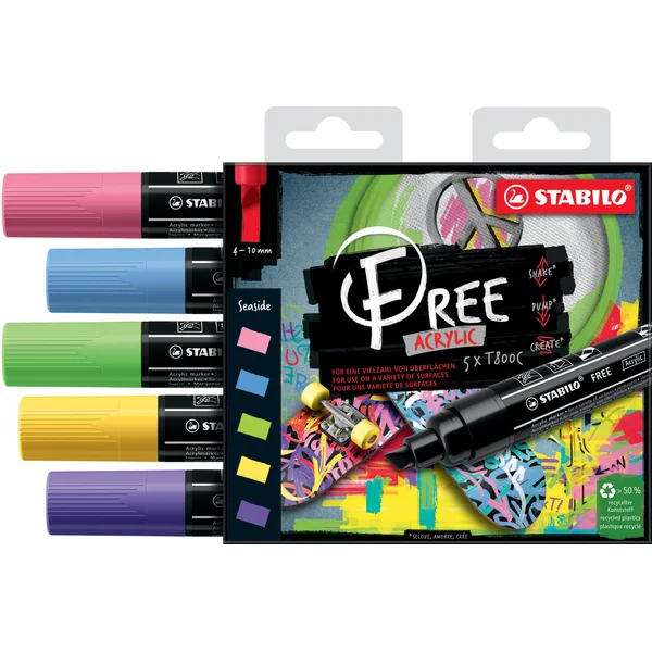 Pochette de 5 marqueurs acrylique FREE T800C- SEASIDE