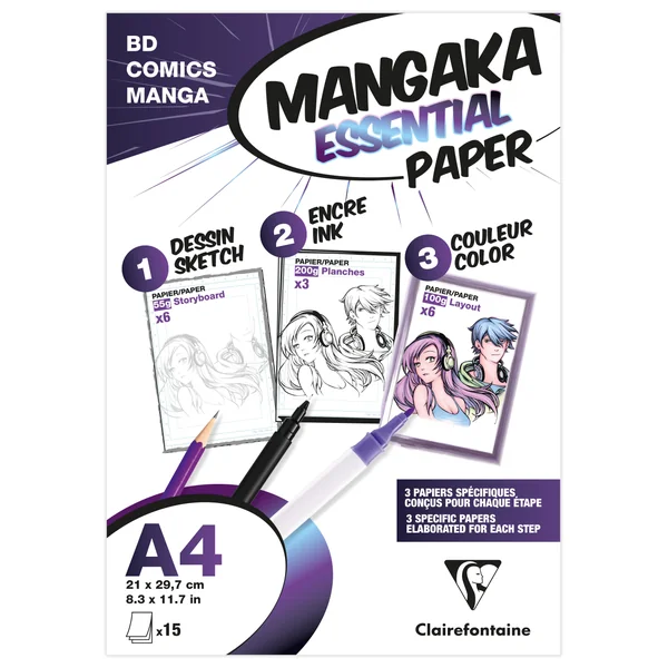 Pochette Mangaka Essential A4 - 15 feuilles assorties