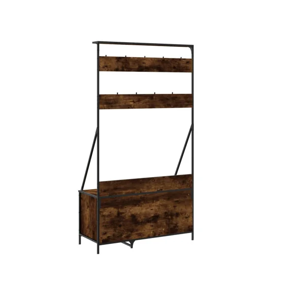 Portant Industriel à Vêtements 9 Patères et Rangement Porte Manteaux d'Entrée Métal et Chêne Fumé