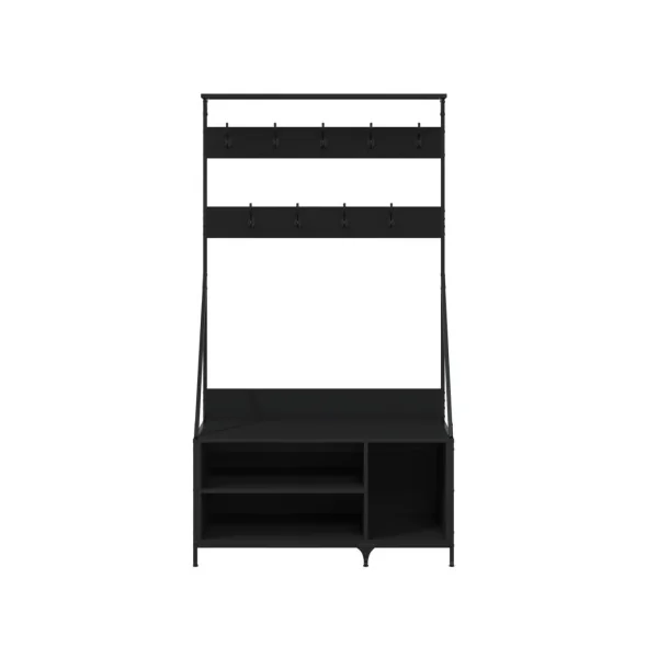 Portant Industriel à Vêtements 9 Patères et Rangement Porte Manteaux d'Entrée Métal et Noir