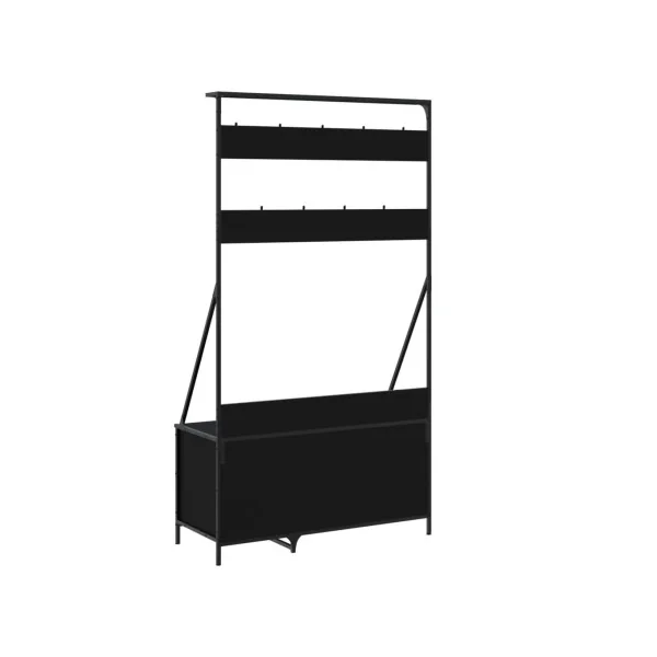 Portant Industriel à Vêtements 9 Patères et Rangement Porte Manteaux d'Entrée Métal et Noir