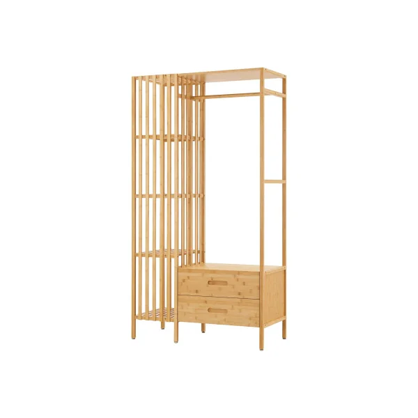 Porte Manteaux Bambou avec Etagères et 12 Tiroirs Portant Bois Naturel