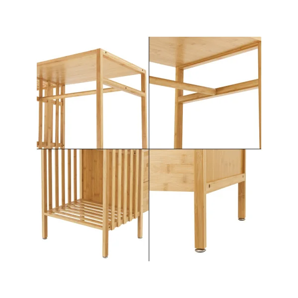 Porte Manteaux Bambou avec Etagères et 12 Tiroirs Portant Bois Naturel