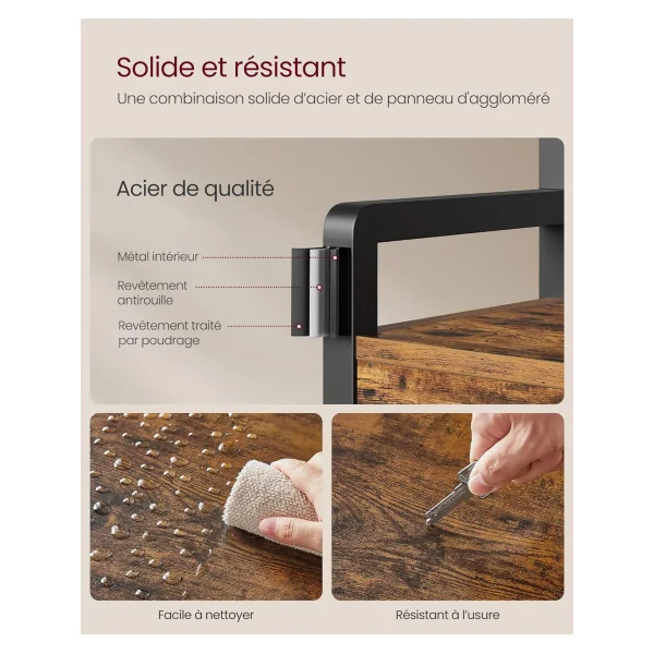 Porte Manteaux Industriel 10 Patères Meuble d'Entrée avec 2 Tiroirs Etagère Marron Rustique et Noir