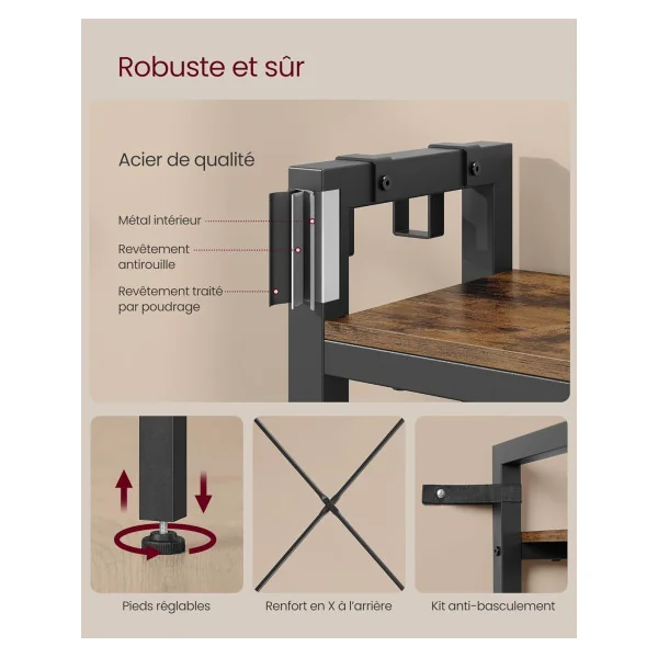 Porte Manteaux Industriel avec Crochets et Etagères Marron Rustique et Noir Meuble d'Entrée Porte Chaussures