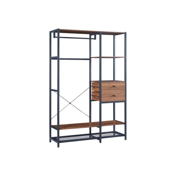 Porte Manteaux Industriel Meuble d'Entrée avec 2 Tiroirs Etagère Noyer et Noir