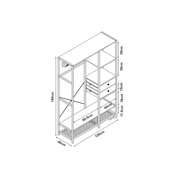 Porte Manteaux Industriel Meuble d'Entrée avec 2 Tiroirs Etagère Noyer et Noir