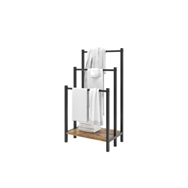 Porte Serviettes Salle de Bain Portant Serviette de Douche Chêne et Métal Noir