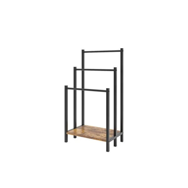 Porte Serviettes Salle de Bain Portant Serviette de Douche Chêne et Métal Noir