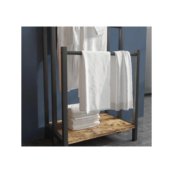 Porte Serviettes Salle de Bain Portant Serviette de Douche Chêne et Métal Noir