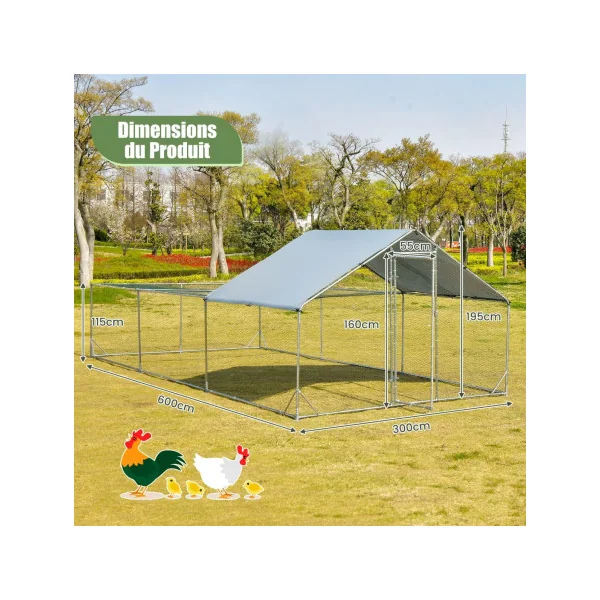 Poulailler 6x3x2m Enclos parc 18m² Poulailler Grillagé Enclos Grillagé Basse Cour