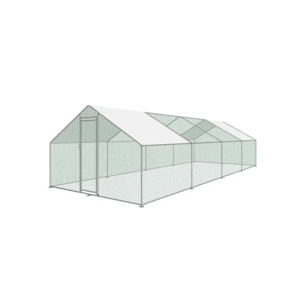 Poulailler Grillagé 24m² Enclos Poule Parc Poule 8x3x2m Tubes 25mm