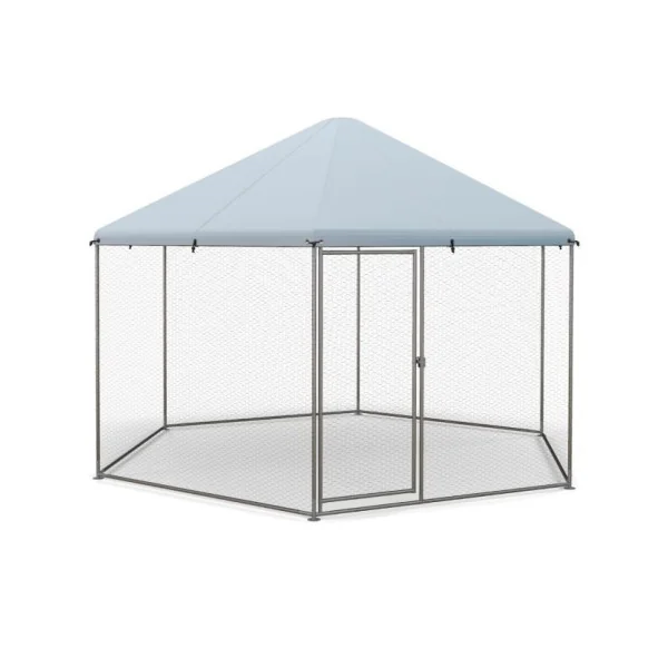 Poulailler Grillagé 280x244x250 cm Enclos Grillagé Hexagonal Parc Poule Extérieur
