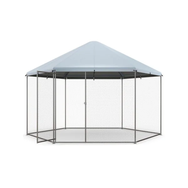 Poulailler Grillagé 280x244x250 cm Enclos Grillagé Hexagonal Parc Poule Extérieur
