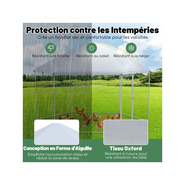 Poulailler Grillagé 280x244x250 cm Enclos Grillagé Hexagonal Parc Poule Extérieur