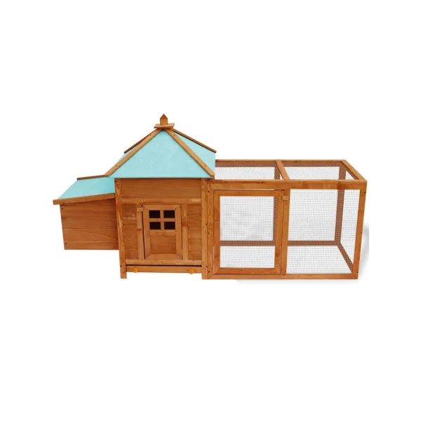 Poulailler Ibos Poulailler en Bois Massif Pin Cage Poule avec Parc Grillagé