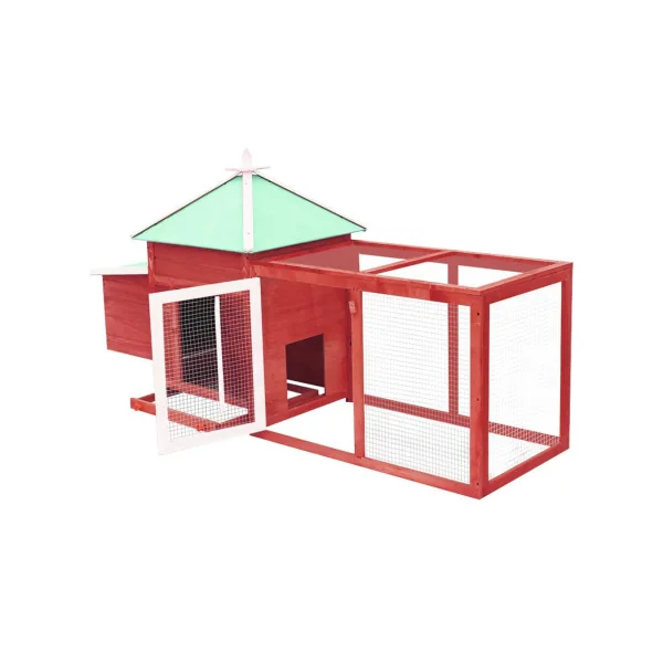 Poulailler Ibos Poulailler en Bois Massif Pin Rouge Cage Poule avec Parc Grillagé