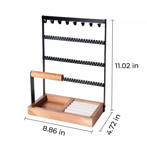 Présentoir à Bijoux Noir à 5 Niveaux avec Plateau pour Bagues