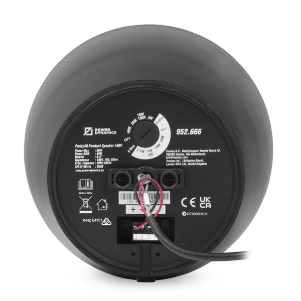 PURITY6B Enceinte suspendue 40-20-10 Watts 100 V