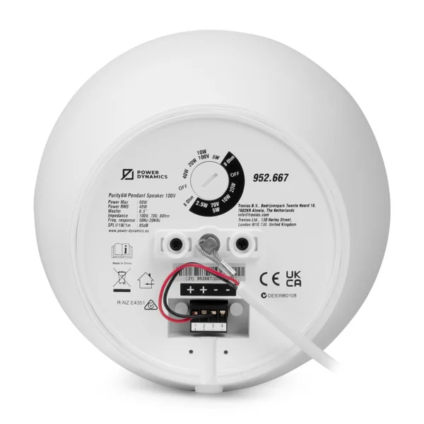 PURITY6W Enceinte suspendue 40-20-10 Watts 100 V