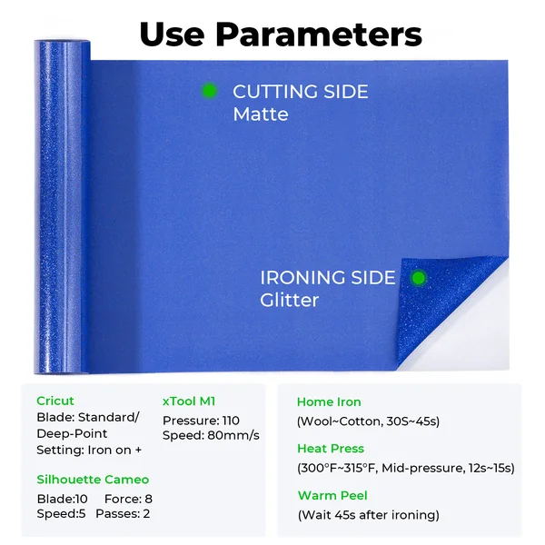 Rouleau de Vinyle de Transfert Thermique Paillettes Bleu Marine HTV – compatible avec les lasers