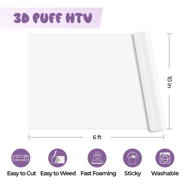 Rouleau de Vinyle Thermocollant Blanc Puff 3D – compatible avec les lasers