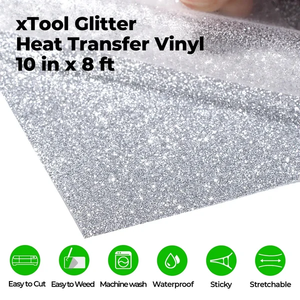 Rouleau de Vinyle Thermocollant Pailleté Argent HTV – compatible avec les lasers