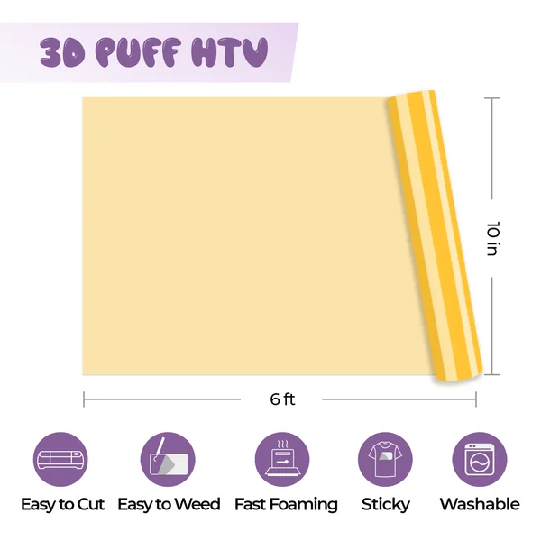 Rouleau de Vinyle Thermocollant Puff Jaune 3D – compatible avec les lasers