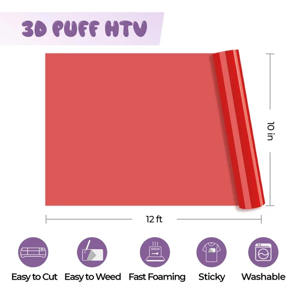 Rouleau de Vinyle Thermocollant Puff Rouge 3D – compatible avec les lasers