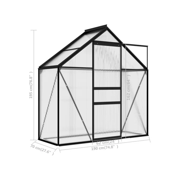 Serre Anthracite Aluminium et en Polycarbonate 1,30m² Serre ALU Serre Plantation Serre Jardin