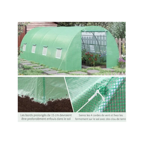 Serre de Jardin 18m² Verte 8 Fenêtres Serre Galvanisée 6x3x2m Serre Tunnel Serre Potager Serre Maraichère
