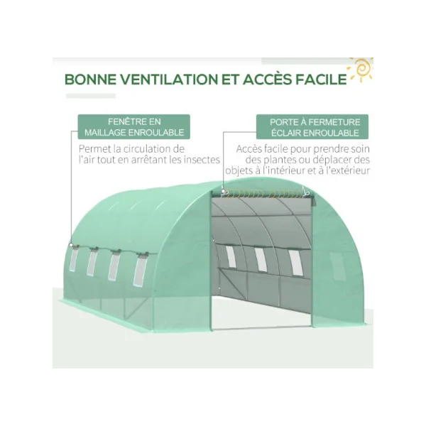 Serre de Jardin 18m² Verte 8 Fenêtres Serre Galvanisée 6x3x2m Serre Tunnel Serre Potager Serre Maraichère