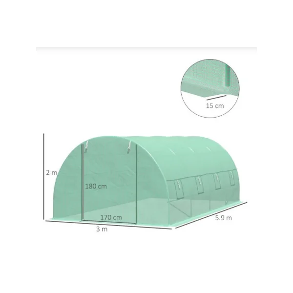 Serre de Jardin 18m² Verte 8 Fenêtres Serre Galvanisée 6x3x2m Serre Tunnel Serre Potager Serre Maraichère