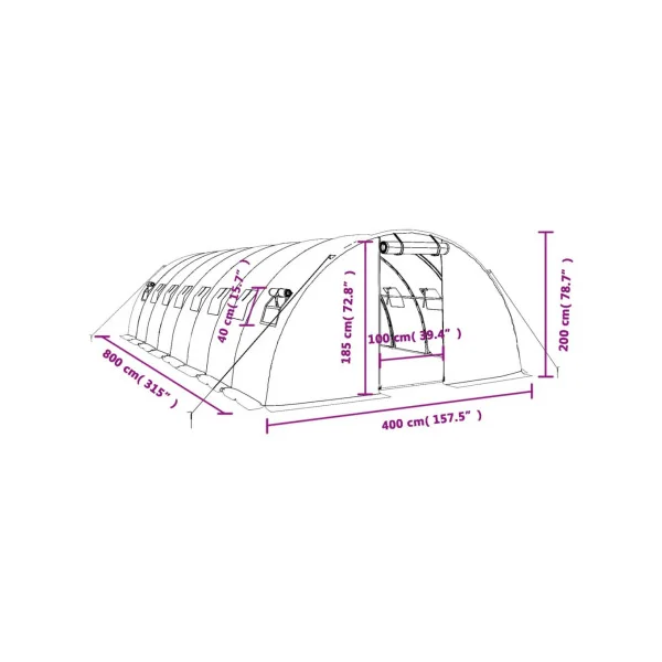 Serre de jardin 32 m² 800x400 cm Blanche Serre Tunnel de jardin Serre plantation Serre potager