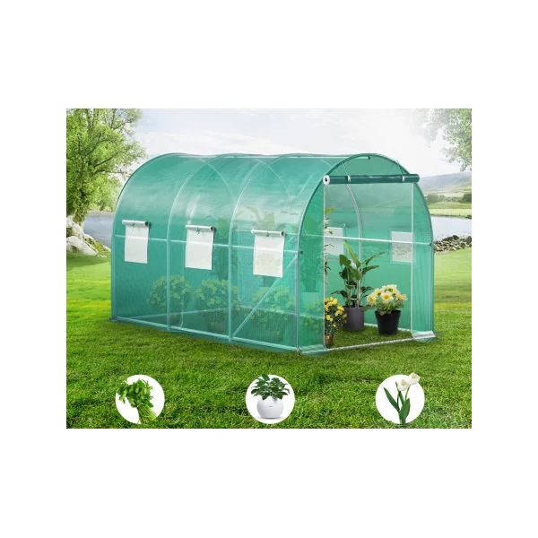 Serre de Jardin 3,5x2x2m Verte 1 Porte 6 Fenêtres Serre Tunnel 7m² Serre Potager Serre Maraichère