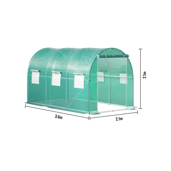 Serre de Jardin 3,5x2x2m Verte 1 Porte 6 Fenêtres Serre Tunnel 7m² Serre Potager Serre Maraichère
