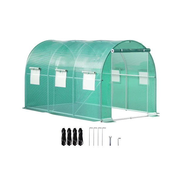 Serre de Jardin 3x2x2m Verte 1 Porte 6 Fenêtres Serre Tunnel 6m² Serre Potager Serre Maraichère