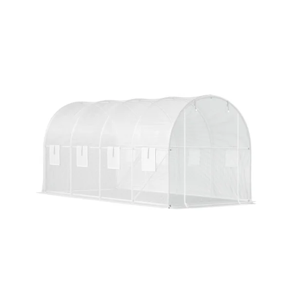 Serre de Jardin 4,6x2,1x2,1m Blanche 1 Porte 8 Fenêtres Serre Tunnel 9,66m² Serre Potager Serre Maraichère