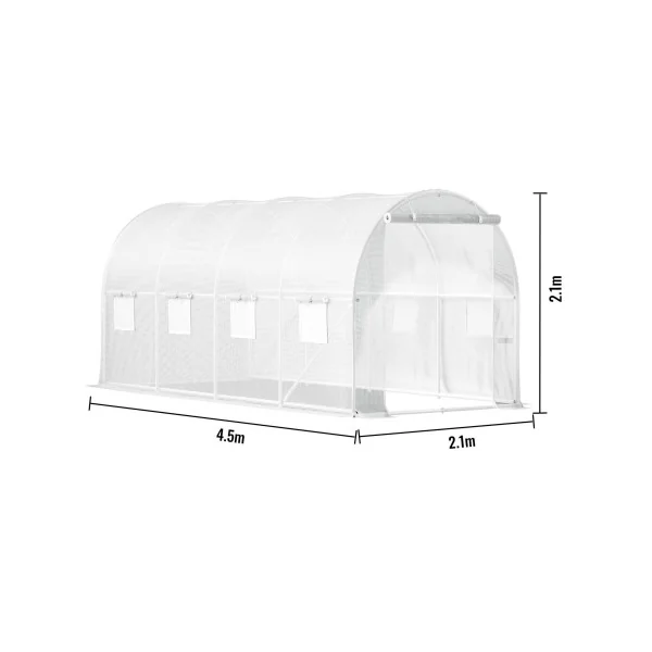 Serre de Jardin 4,6x2,1x2,1m Blanche 1 Porte 8 Fenêtres Serre Tunnel 9,66m² Serre Potager Serre Maraichère