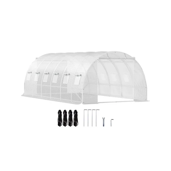 Serre de Jardin 6x3x2m Blanche 2 Portes 12 Fenêtres Serre Tunnel Serre Potager Serre Maraichère 18m²