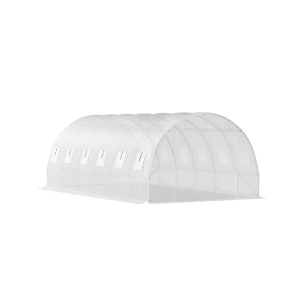 Serre de Jardin 6x3x2m Blanche 2 Portes 12 Fenêtres Serre Tunnel Serre Potager Serre Maraichère 18m²