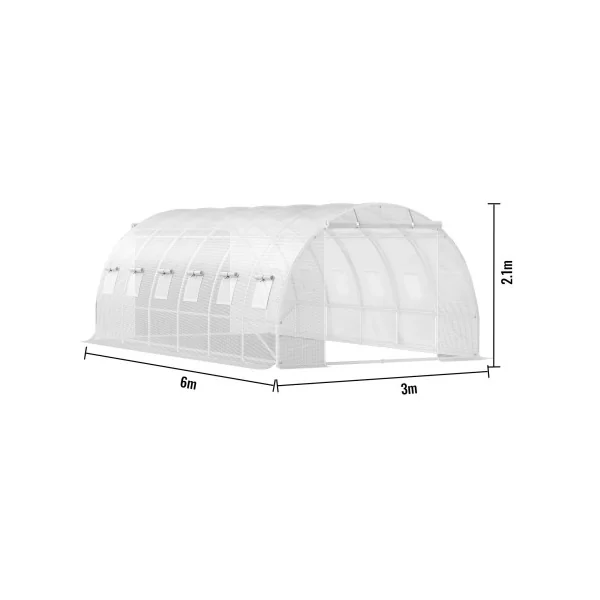 Serre de Jardin 6x3x2m Blanche 2 Portes 12 Fenêtres Serre Tunnel Serre Potager Serre Maraichère 18m²