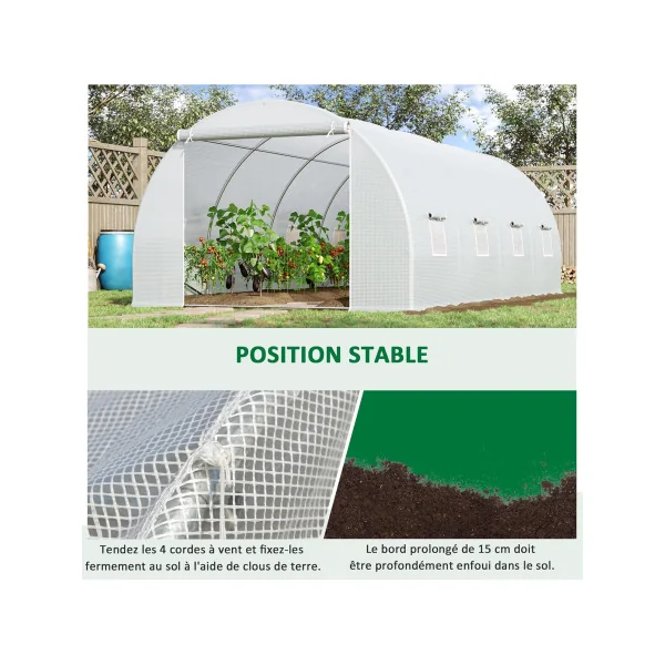 Serre de Jardin 6x3x2m Blanche 8 Fenêtres Serre Tunnel Serre Potager Serre Maraichère 18m²